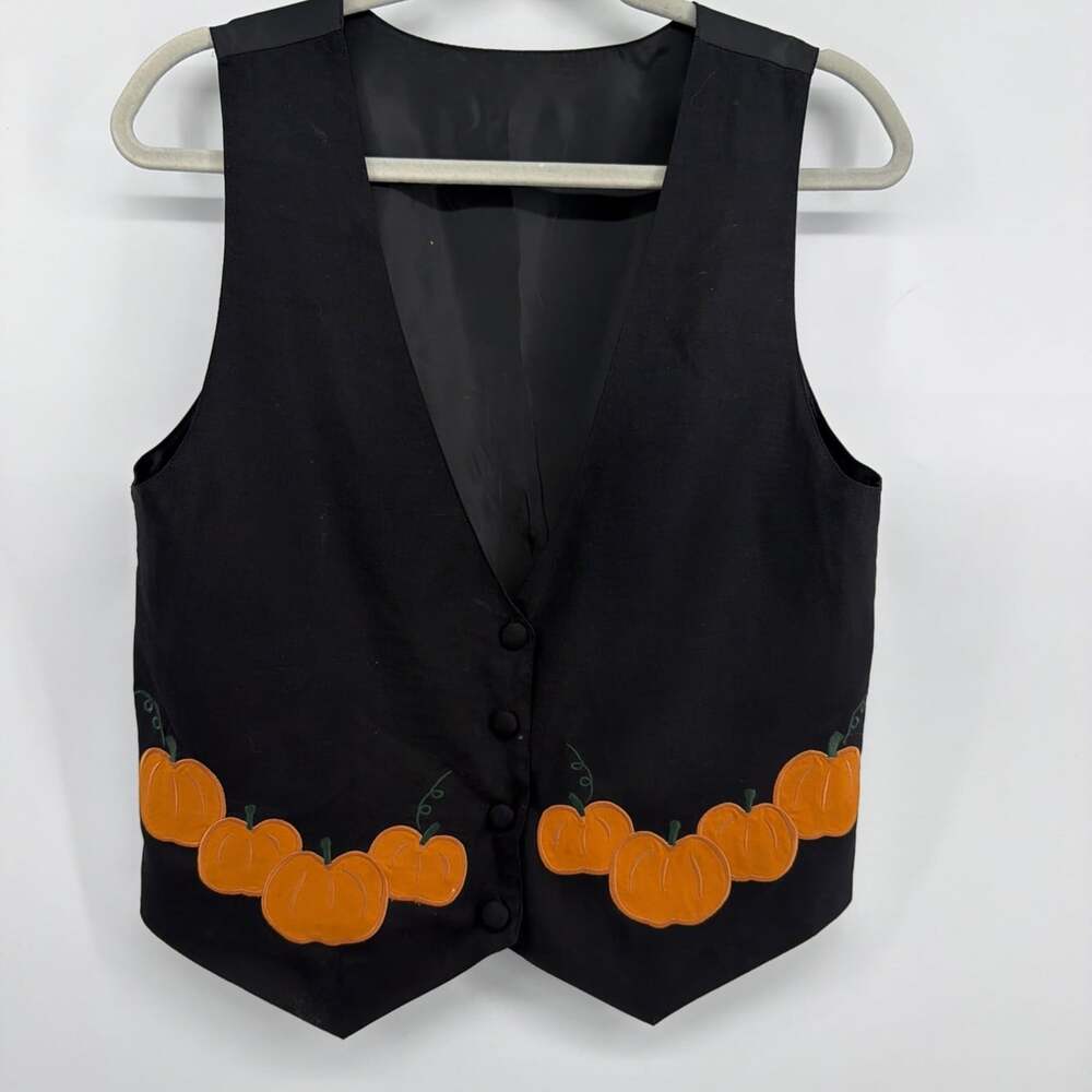 Handmade Custom Sewn Embroidered Pumpkin Adult Vest Halloween Theme No Size M/L